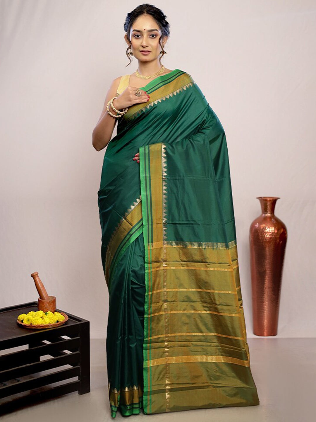 

AllSilks Pure Silk Kanjeevaram Saree, Green