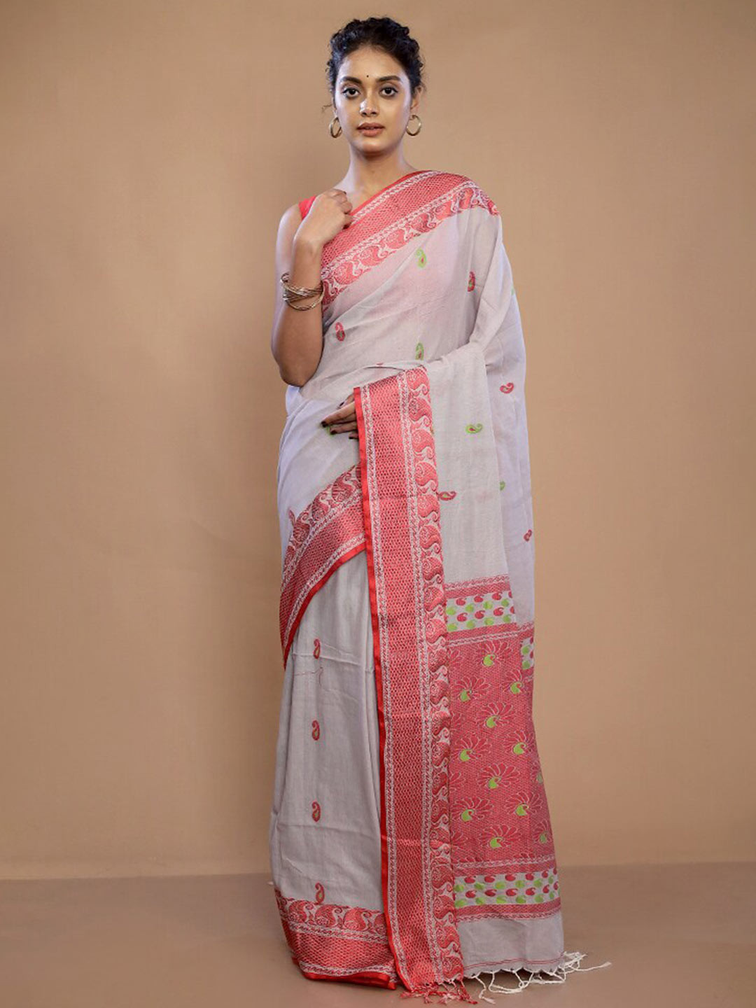 

AllSilks Ethnic Woven Design Zari Pure Silk Saree, Cream