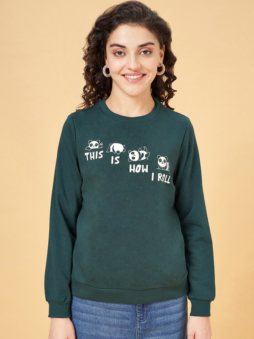 

YU by Pantaloons Typography Printed Pullover Sweatshirt, Green