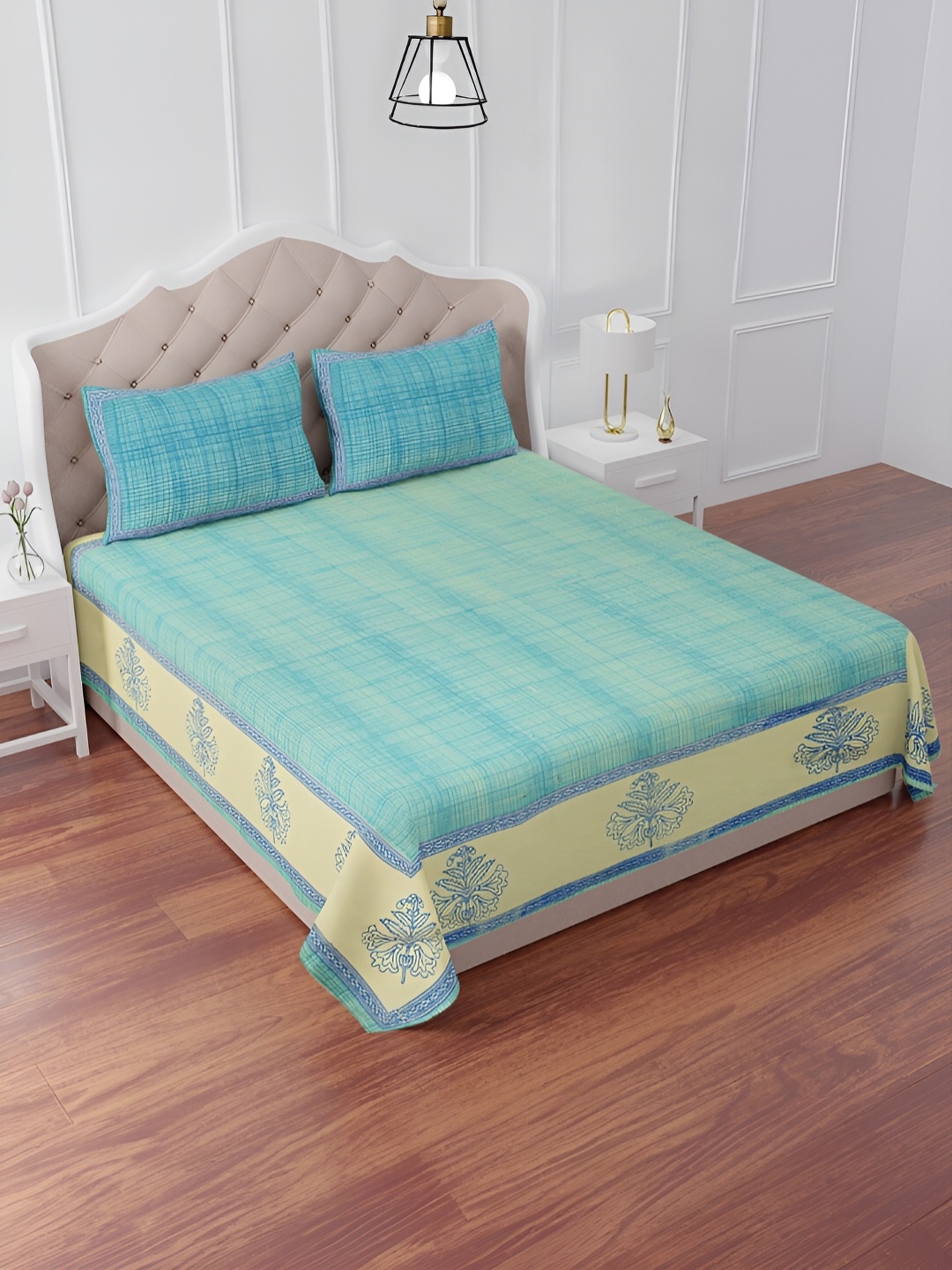 

The Craft Monk Blue Cotton 240 TC King Bedsheet with 2 Pillow Covers