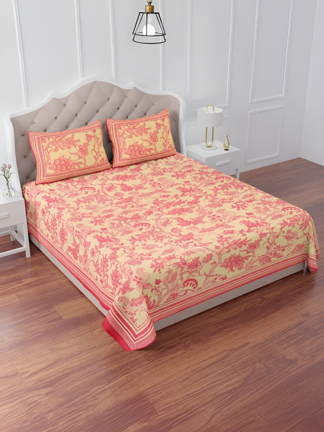 

The Craft Monk Pink Cotton 240 TC King Bedsheet with 2 Pillow Covers