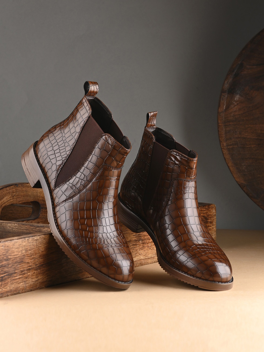 

San Frissco Women Textured Block-Heeled Chelsea Boots, Tan