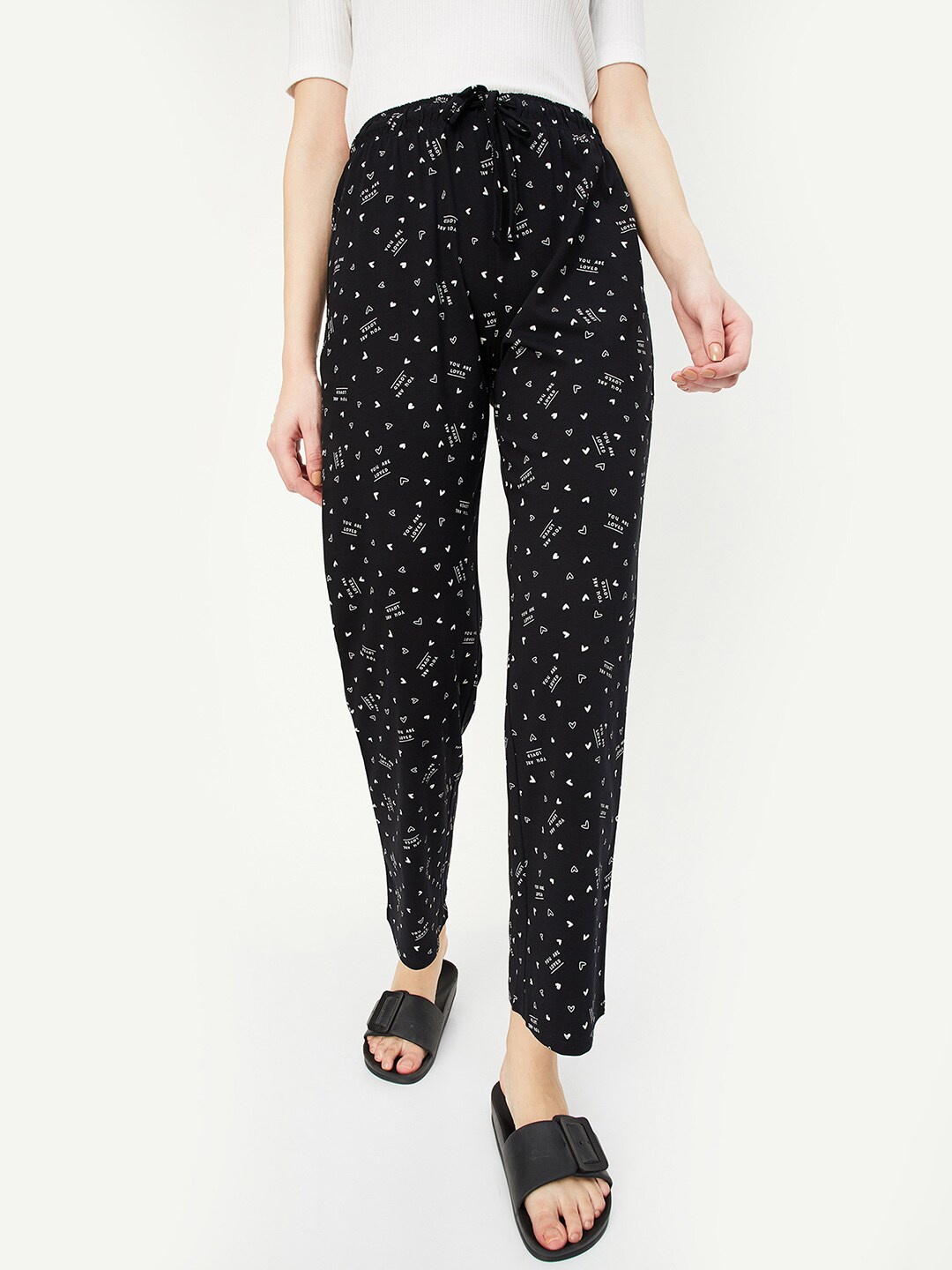 

max Women Conversational Printed Pure Cotton Lounge Pant, Black