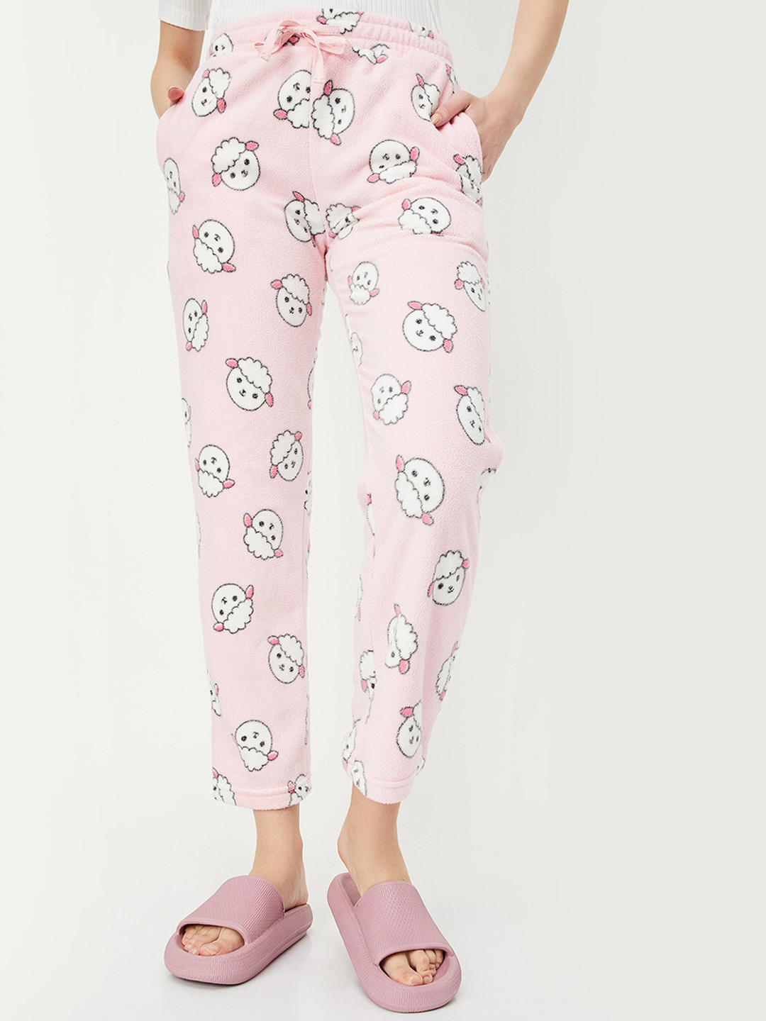 

max Women Floral Printed Mid-Rise Lounge Pants, Pink