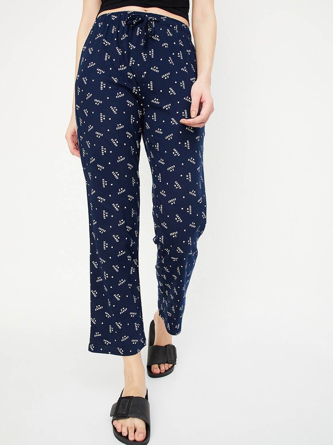 

max Printed Pure Cotton Lounge Pants, Navy blue