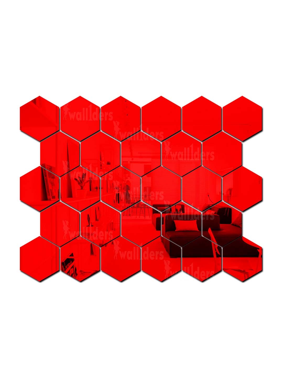 

Wall1ders Red 28 Pcs 3D Acrylic Mirror Wall Stickers