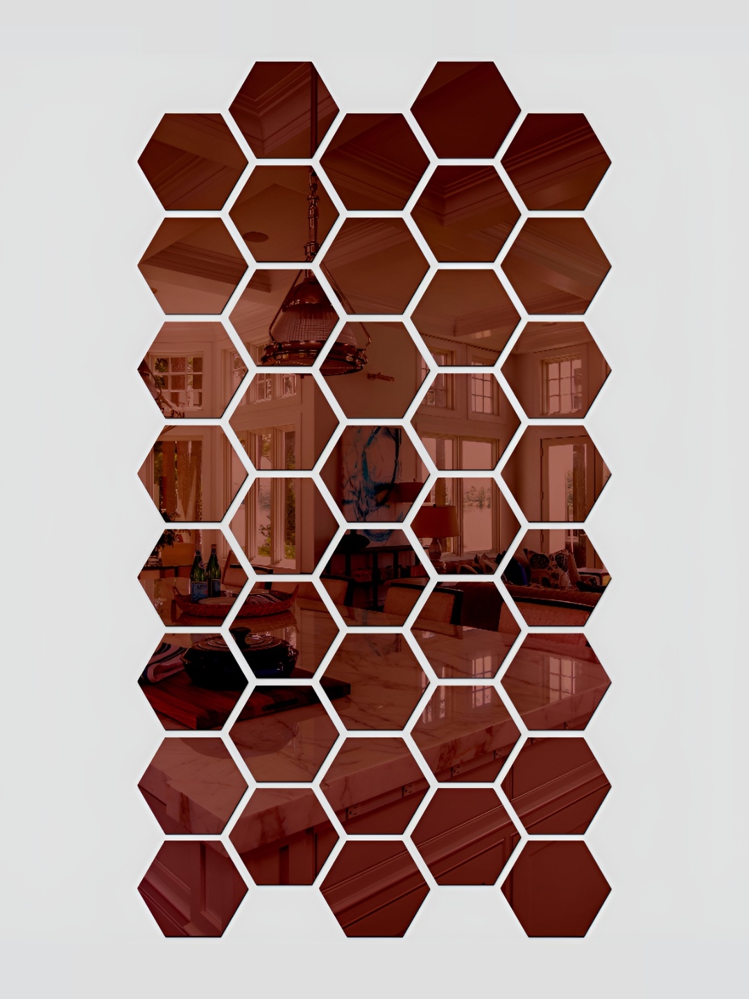 

Wall1ders Brown 40 Pieces Hexagon-shaped 3D Acrylic Mirror Wall Stickers