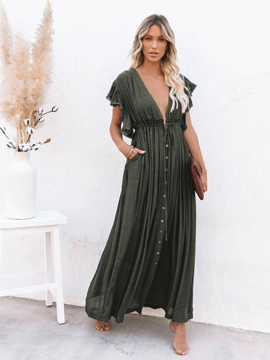 

StyleCast Green Flutter Sleeves Maxi Dress, Grey