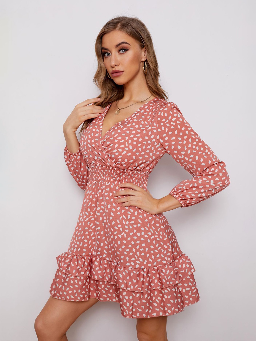 

StyleCast Red & White Abstract Print Puff Sleeve Fit & Flare Dress