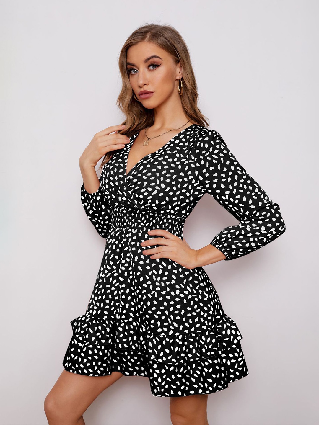 

StyleCast Black & White Abstract Print Puff Sleeve Fit & Flare Dress