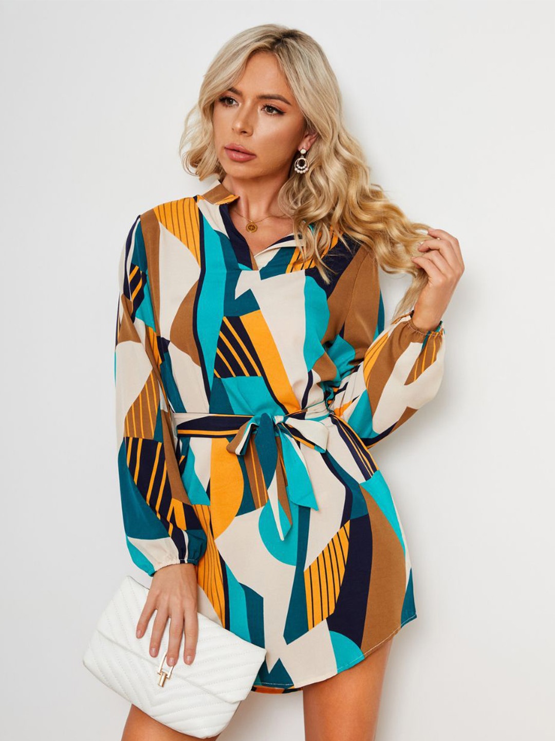 

StyleCast Brown & Blue Abstract Print Cotton A-Line Dress