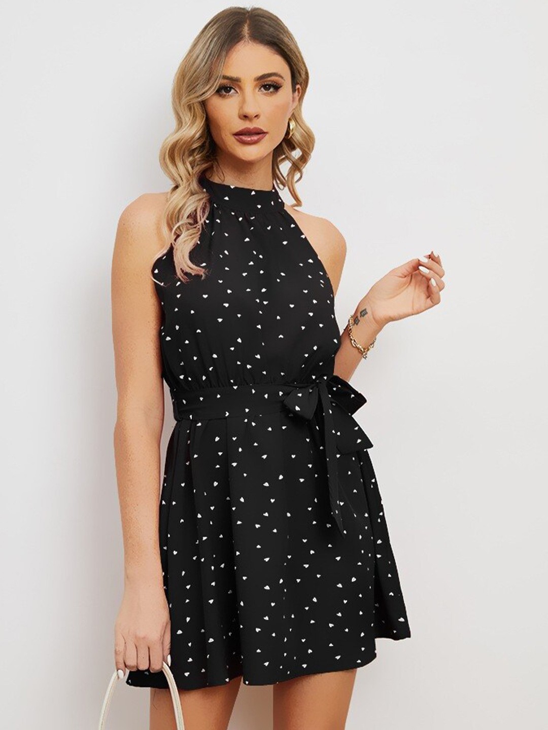 

StyleCast Black & white Polka Dot Print Fit & Flare Mini Dress