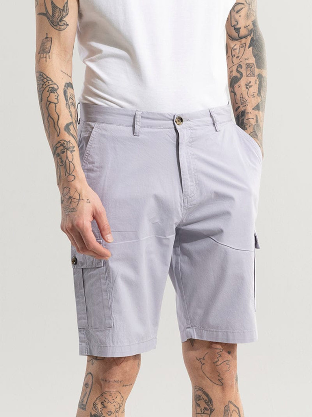 

Snitch Men Grey Mid-Rise Cotton Shorts