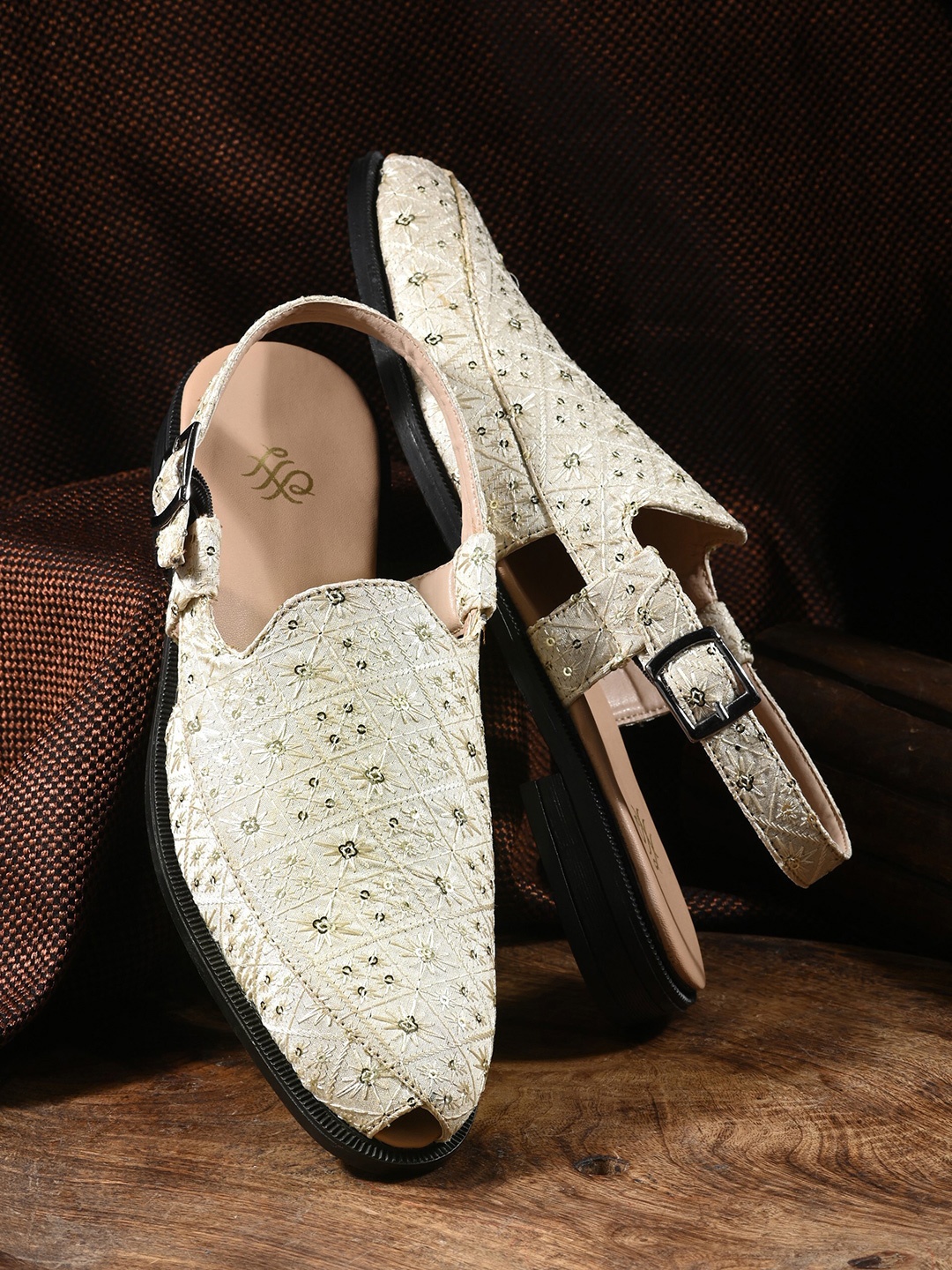 

House of Pataudi Men Embellished Shoe-Stype Sandals, Beige