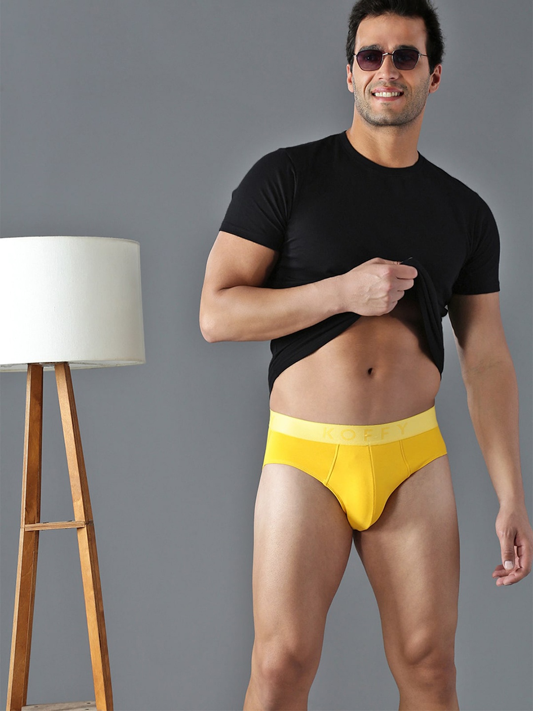 

KOFFY Yellow Mid Rise 4 Way Stretch Cotton Lycra Briefs for Men