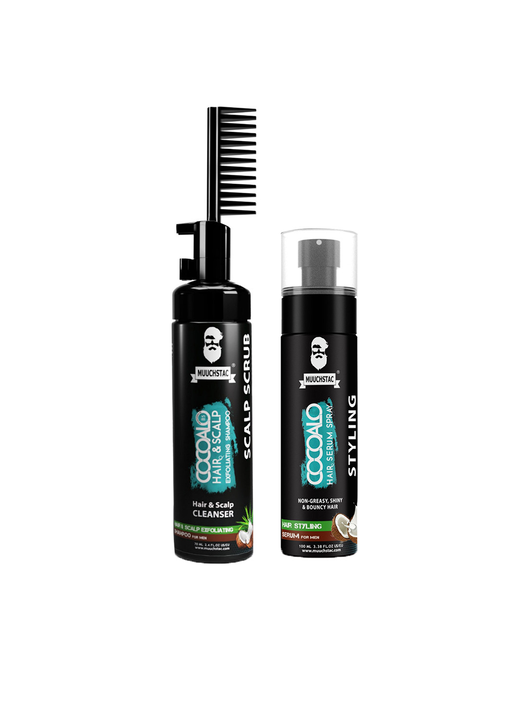 

MUUCHSTAC Cocoalo 2-Pcs Scalp Exfoliating Shampoo 70ml & Hair Serum Spray 100ml Combo, Teal