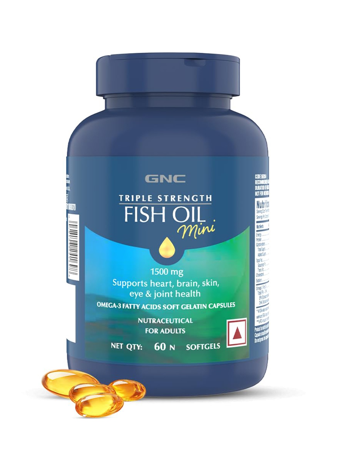 

GNC Triple Strength Fish Oil Omega 3 Capsules - 60 Softgels, Blue