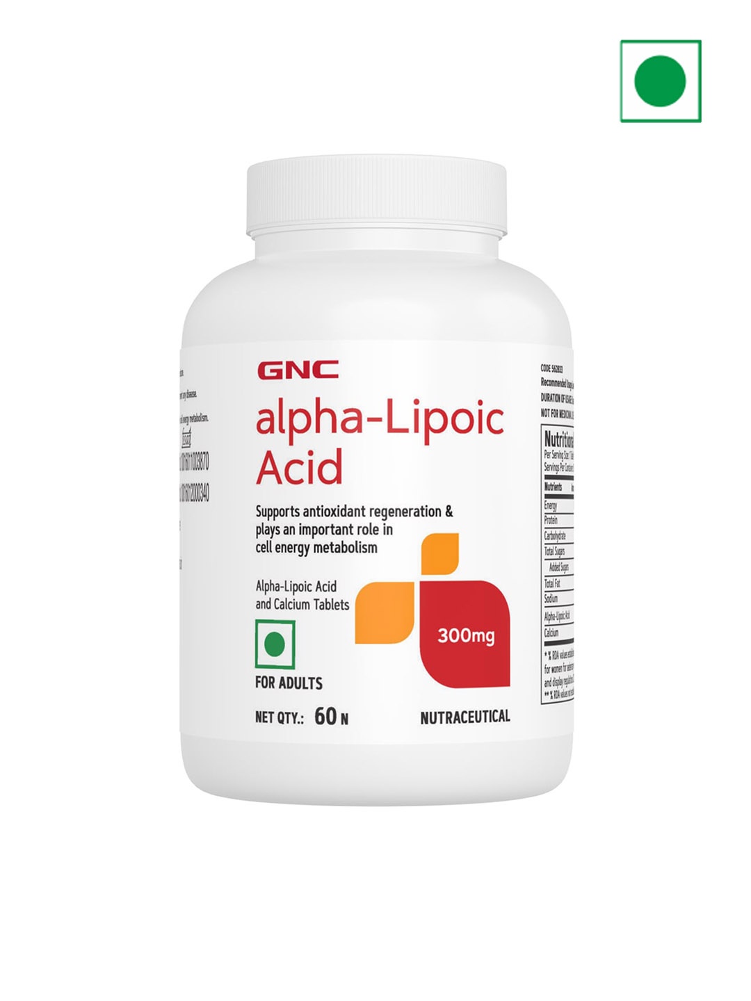 

GNC Alpha-Lipoic Acid 300mg Tablets with Calcium - 60 Tablets, White