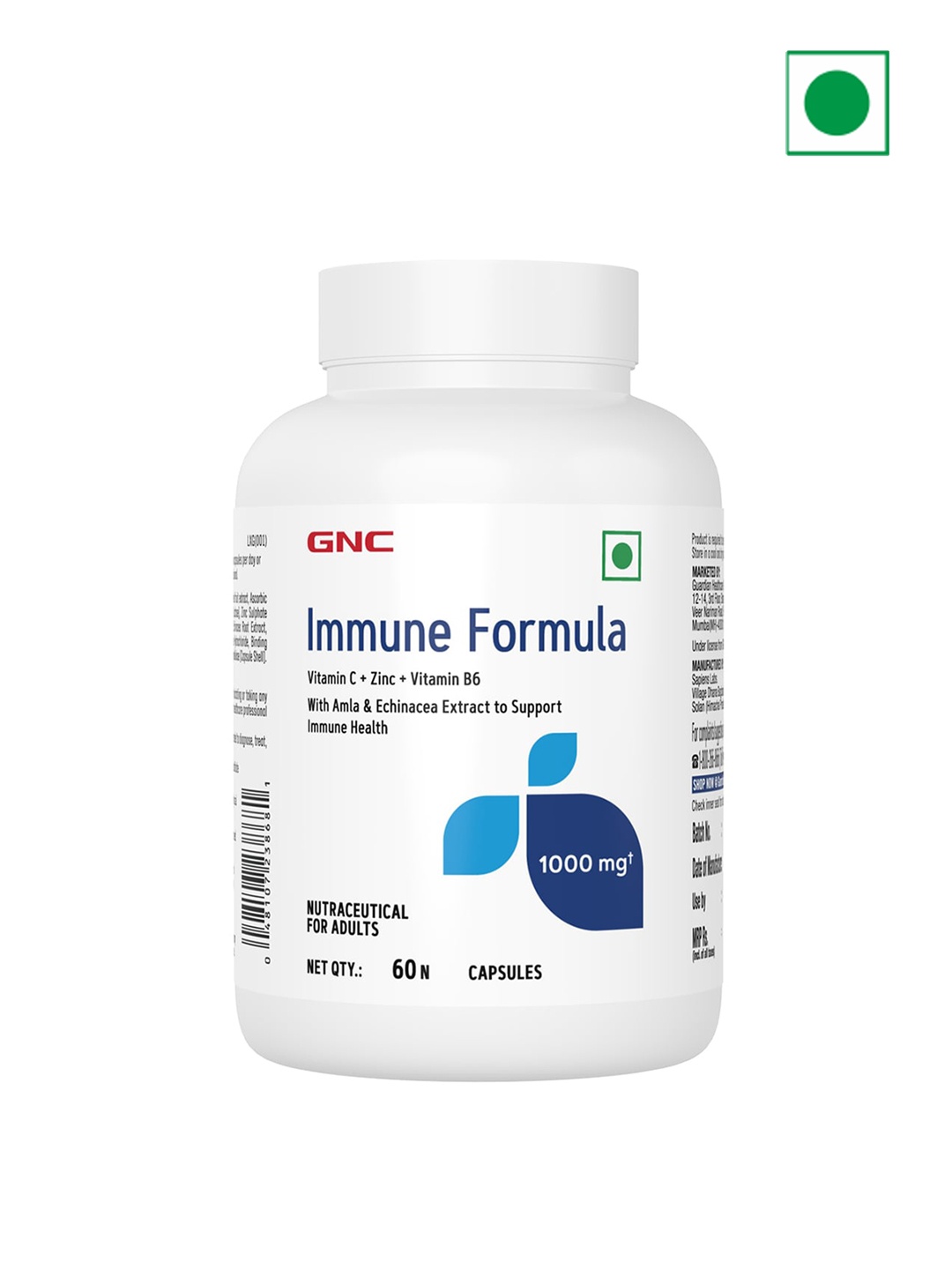 

GNC Immune Formula 1000mg Capsules with Zinc & Vitamin C - 60 Veg Capsules, White