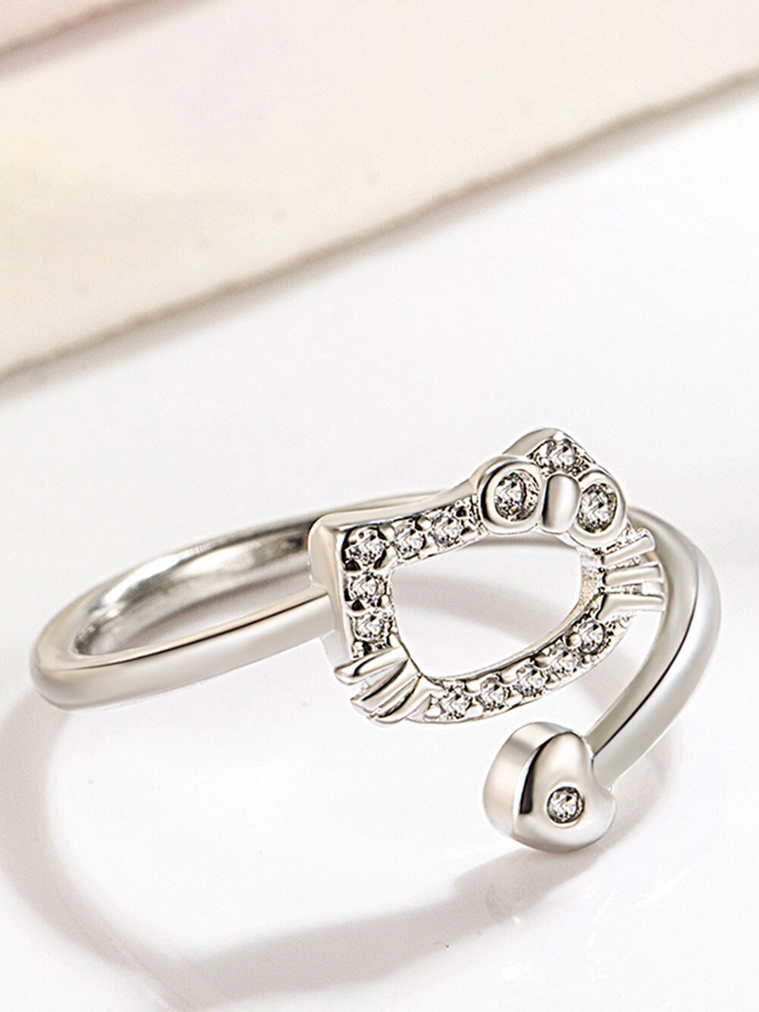 

MYKI Silver-Plated CZ Studded Finger Ring