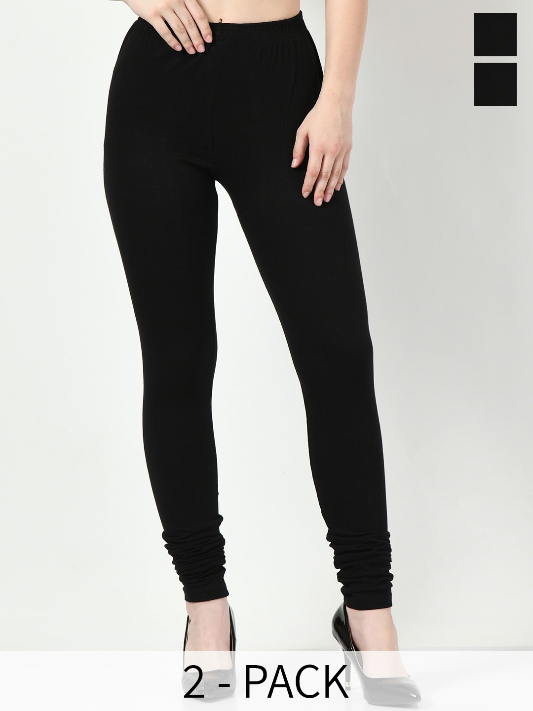 

BAESD Pack Of 2 Slim Fit Churidar Length Leggings, Black