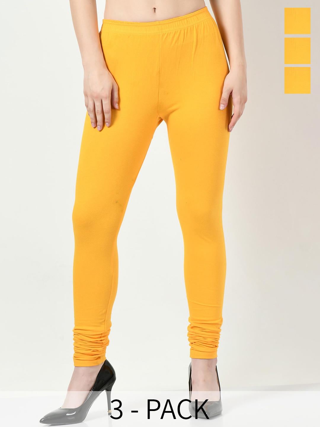 

BAESD Pack Of 3 Slim Fit Churidar Length Leggings, Yellow