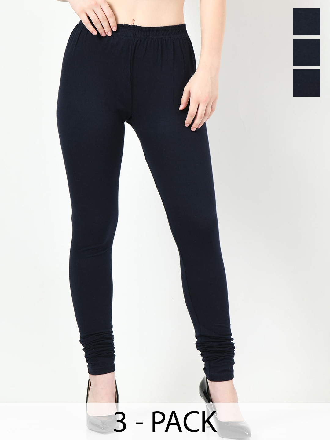 

BAESD Pack Of 3 Churidar Length Leggings, Navy blue