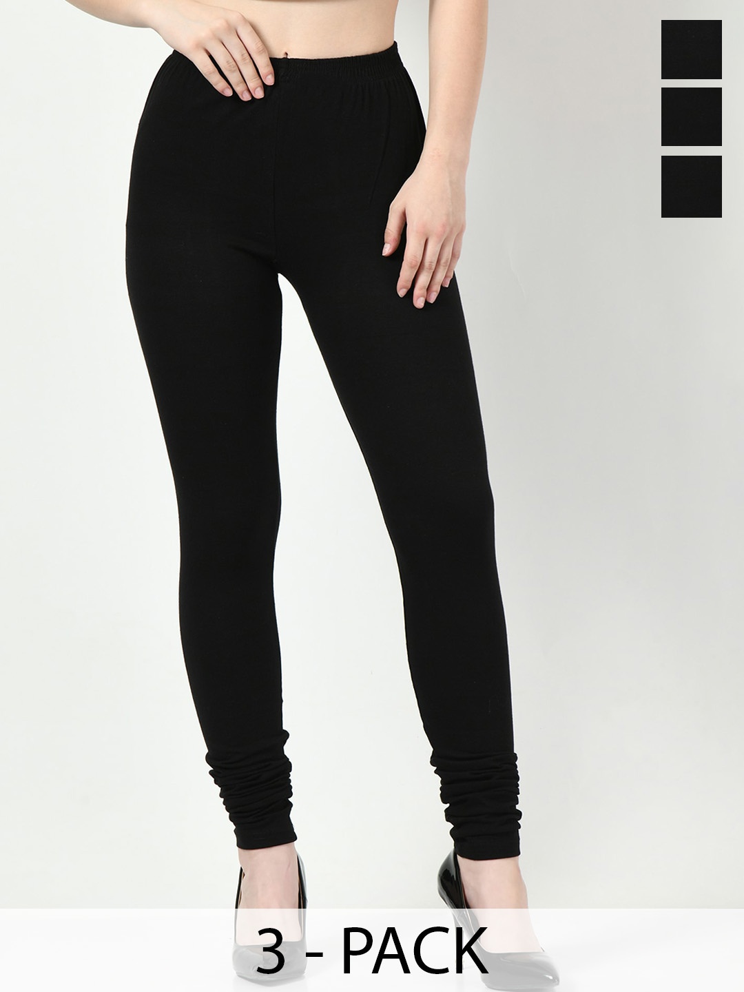 

BAESD Pack Of 3 Slim Fit Churidar Length Leggings, Black
