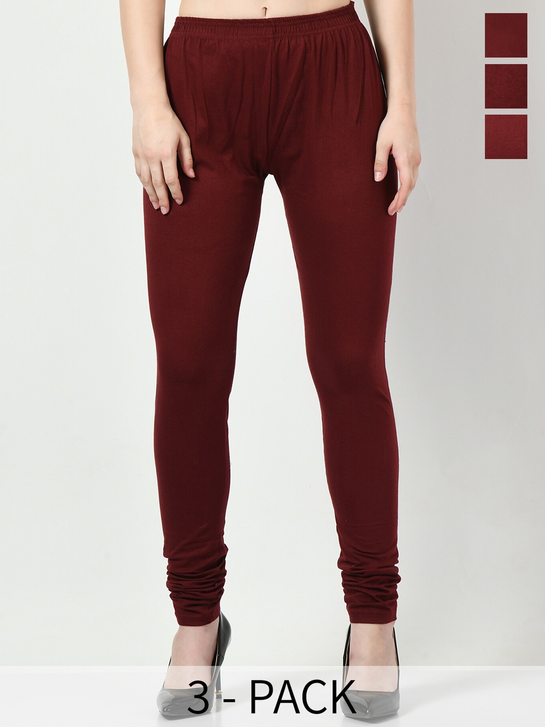 

BAESD Pack Of 3 Slim Fit Churidar Length Leggings, Maroon