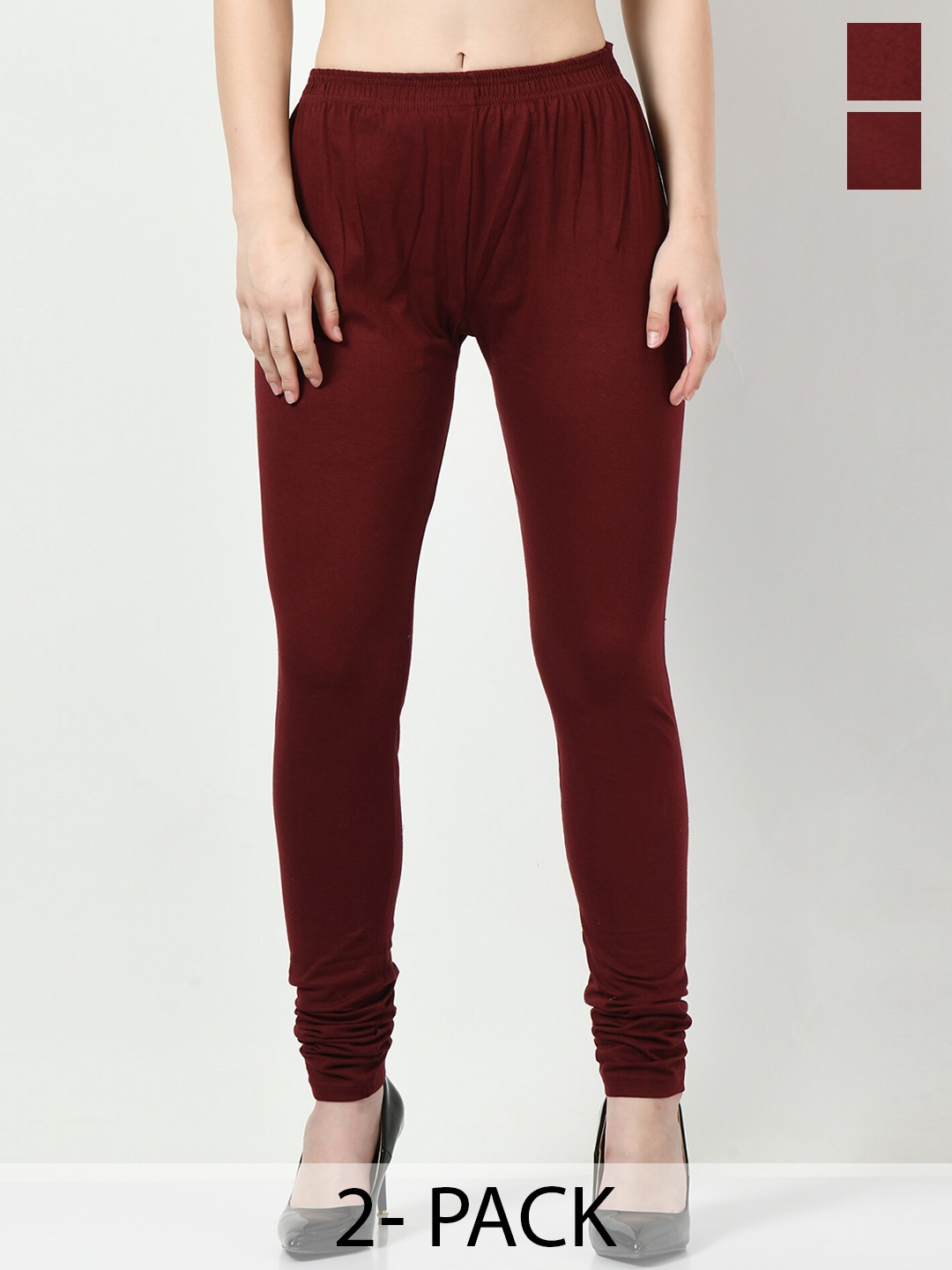 

BAESD Pack Of 2 Slim Fit Churidar Length Leggings, Maroon
