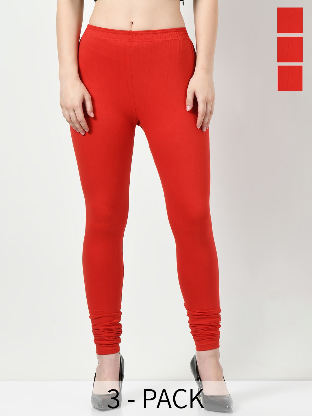 

BAESD Pack Of 3 Slim Fit Churidar Length Leggings, Red
