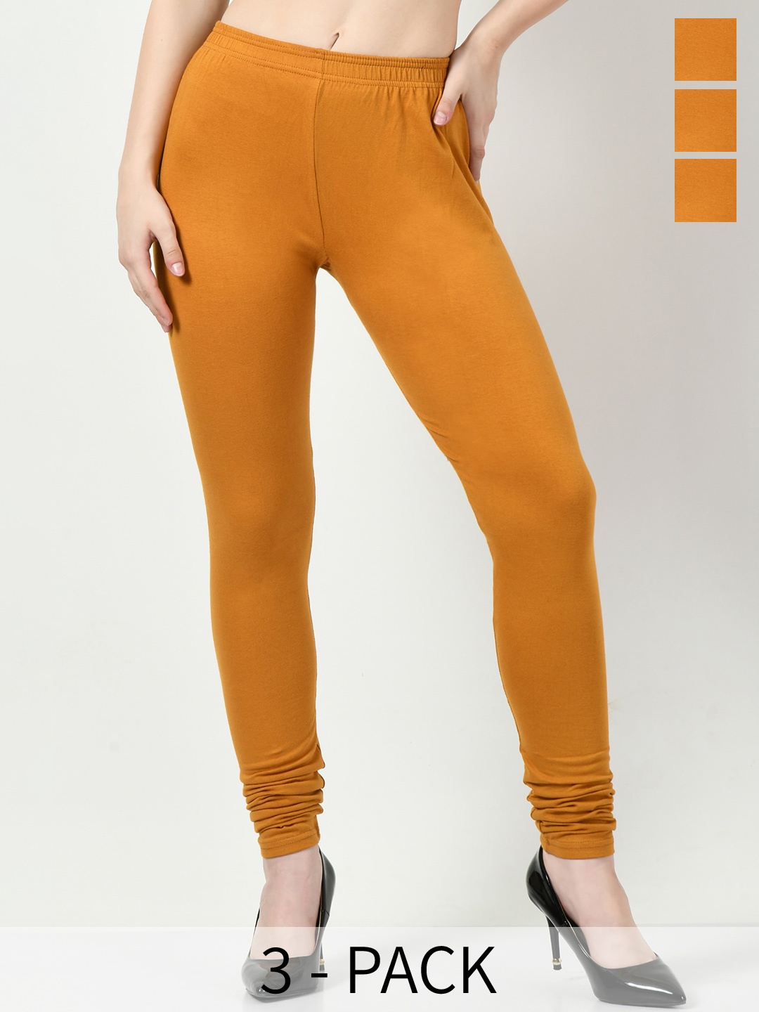 

BAESD Pack Of 3 Slim Fit Churidar Length Leggings, Mustard