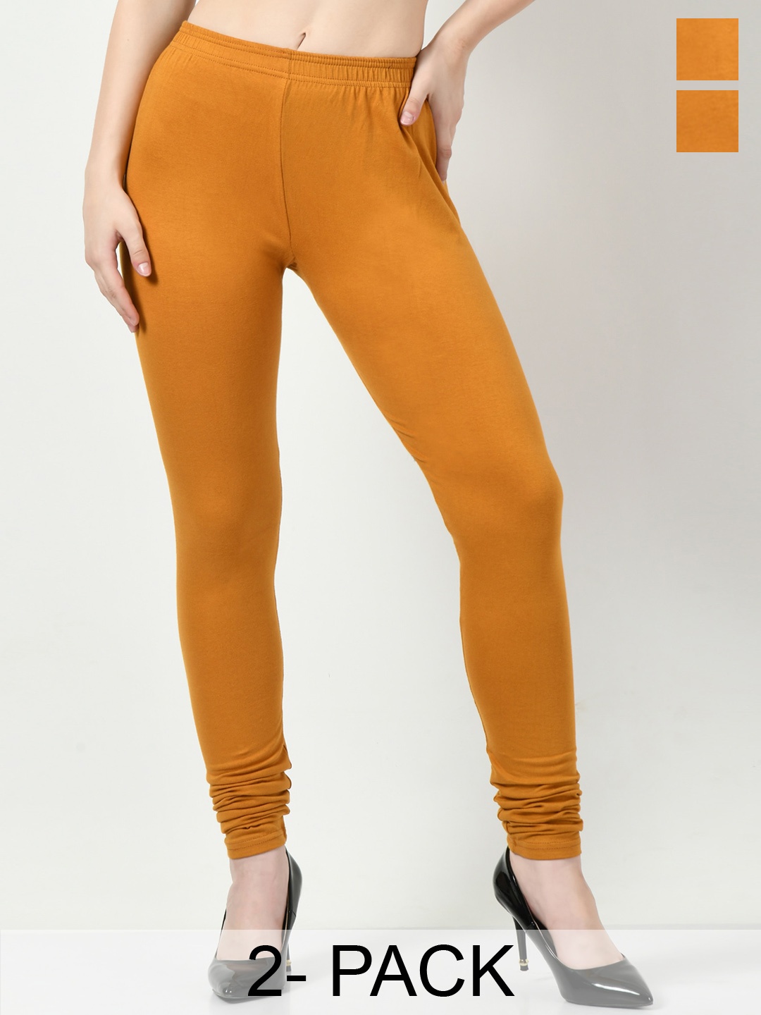 

BAESD Pack Of 2 Slim Fit Churidar Length Leggings, Mustard