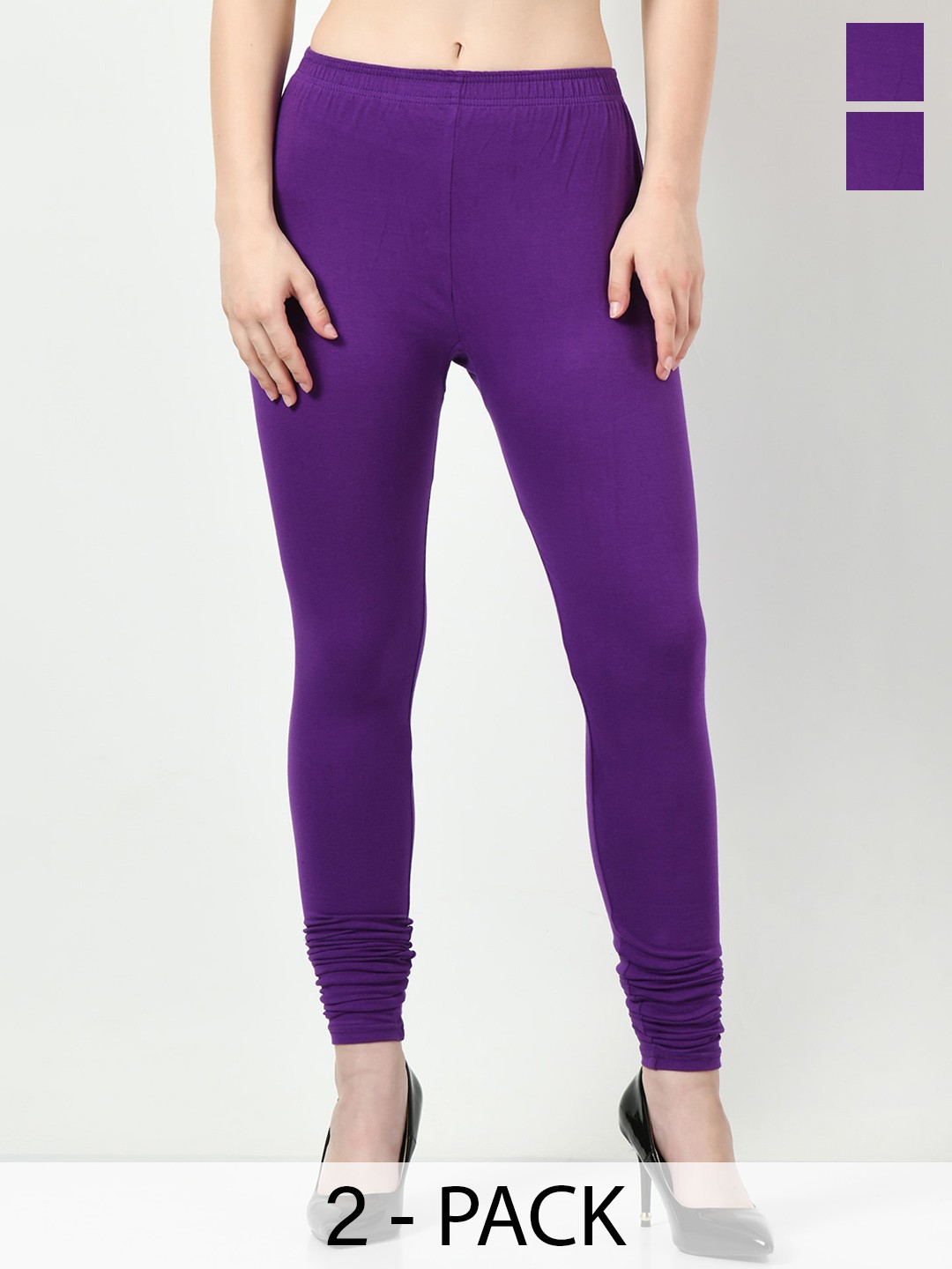 

BAESD Pack Of 2 Slim Fit Churidar Length Leggings, Purple