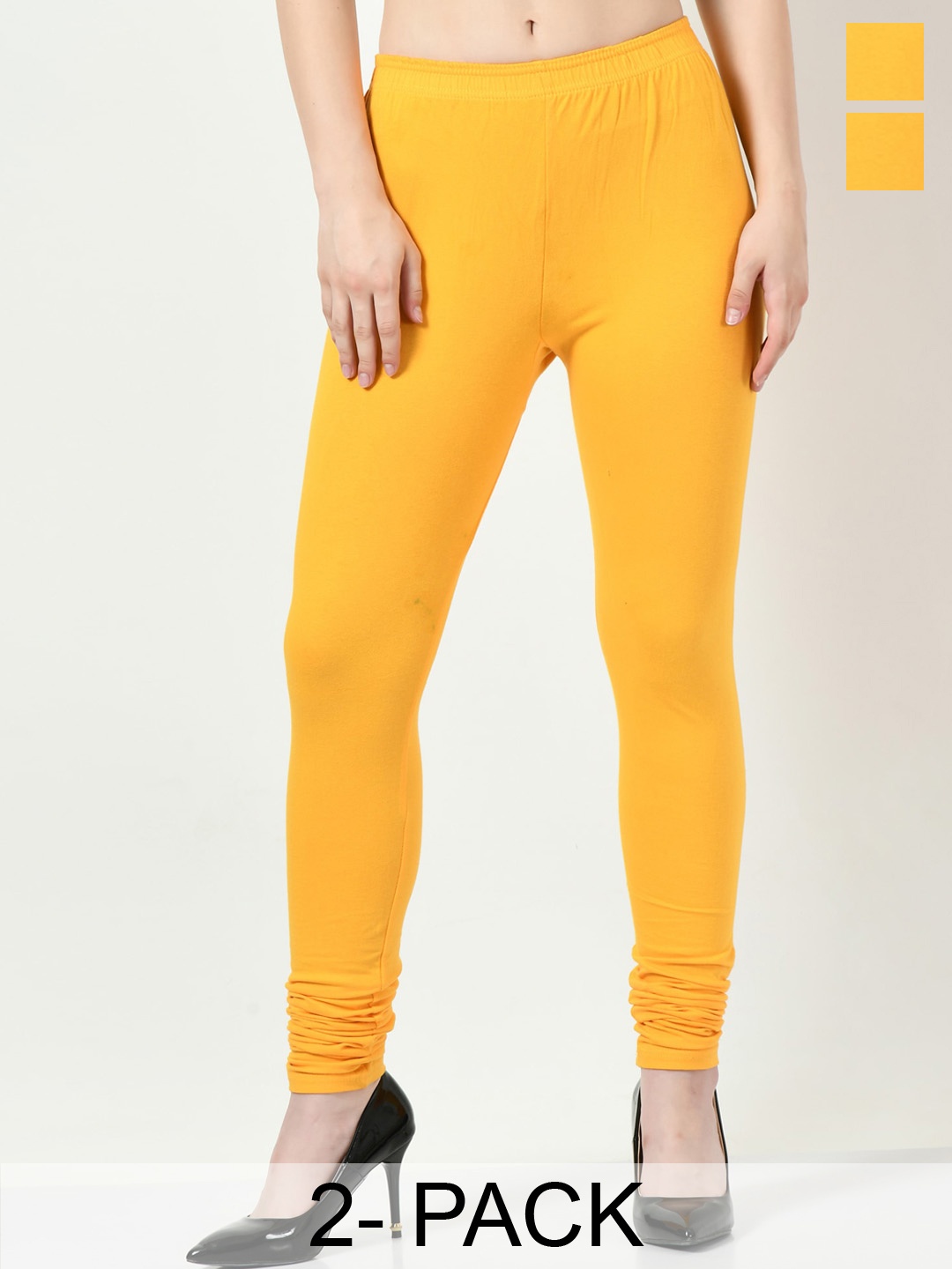 

BAESD Pack Of 2 Slim Fit Churidar Length Leggings, Yellow