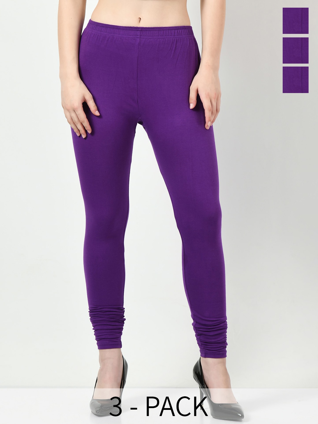 

BAESD Pack Of 3 Slim Fit Churidar Length Leggings, Purple