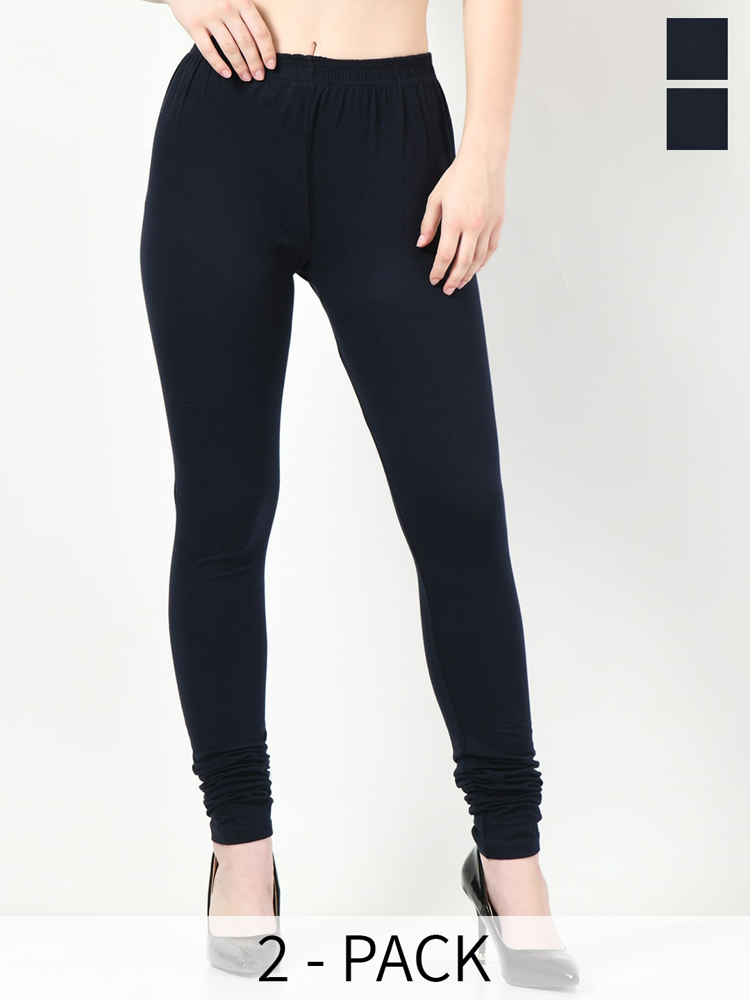 

BAESD Pack Of 2 Slim Fit Churidar Length Leggings, Navy blue