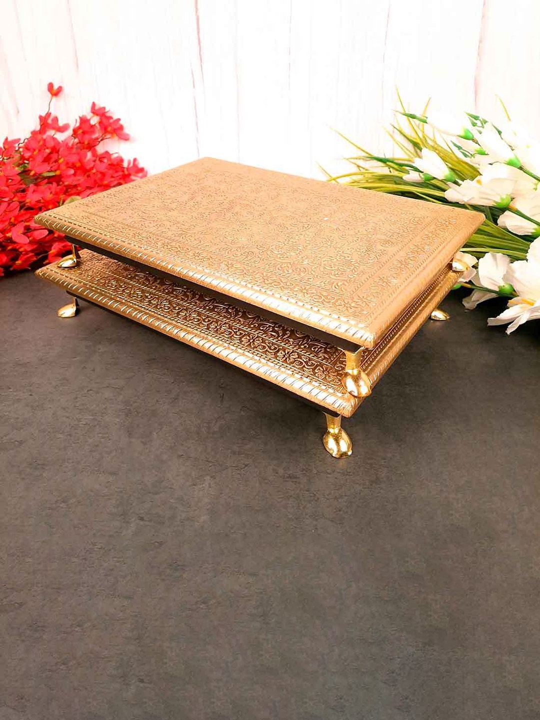 

apka mart Brown Textured Chowki, Gold