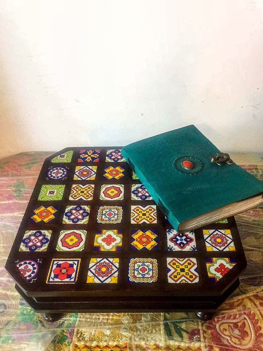 

apka mart Brown and Yellow Textured Wooden Chowki