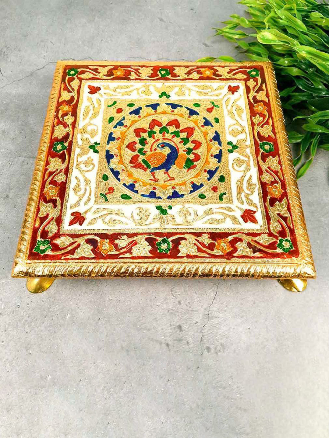 

apka mart Wooden Minakari Chowki Pooja Bajot, Gold