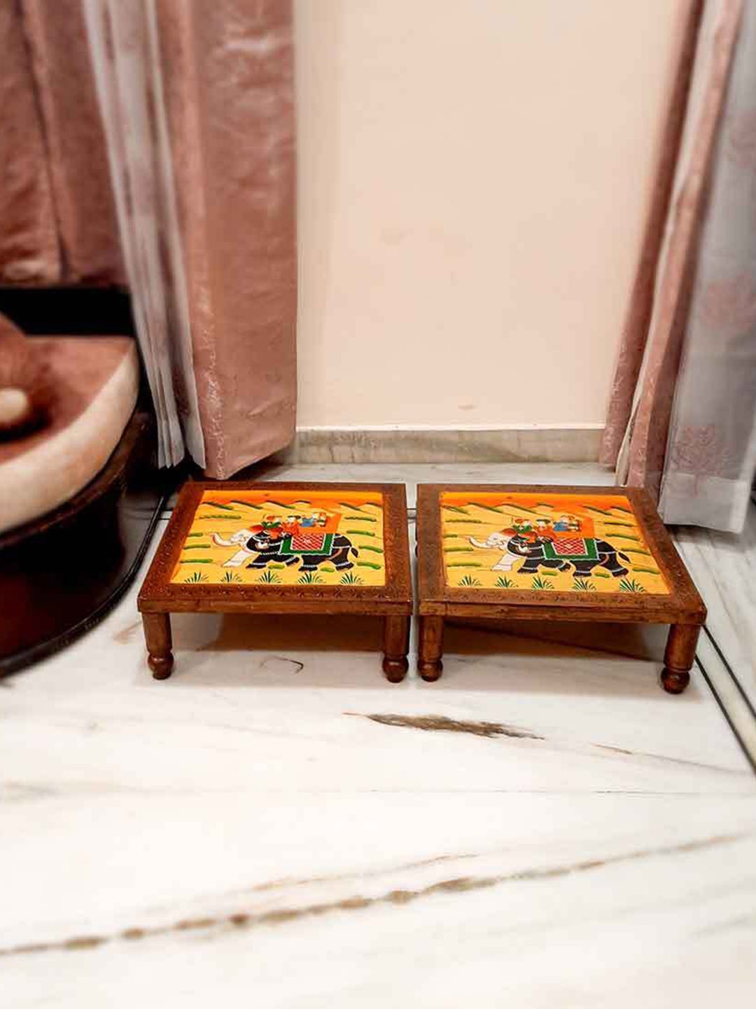 

apka mart Brown 2 Pieces Wooden Pooja Chowki