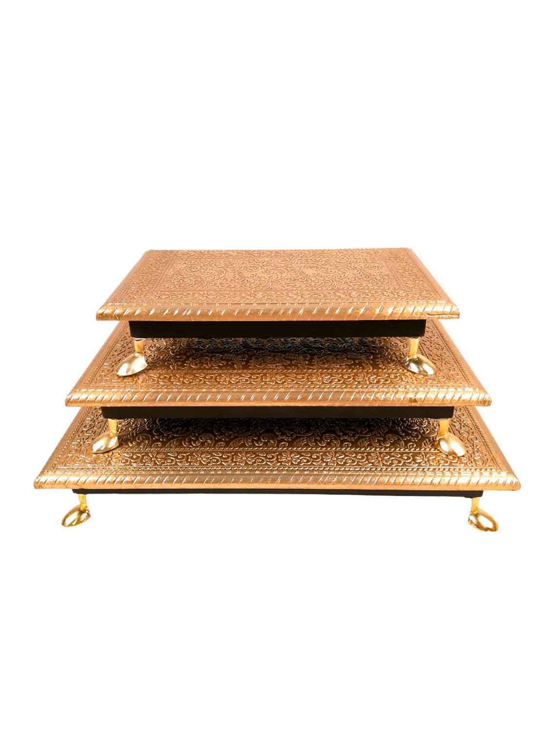

apka mart Beige 3 Pieces Carved Pooja Chowkis