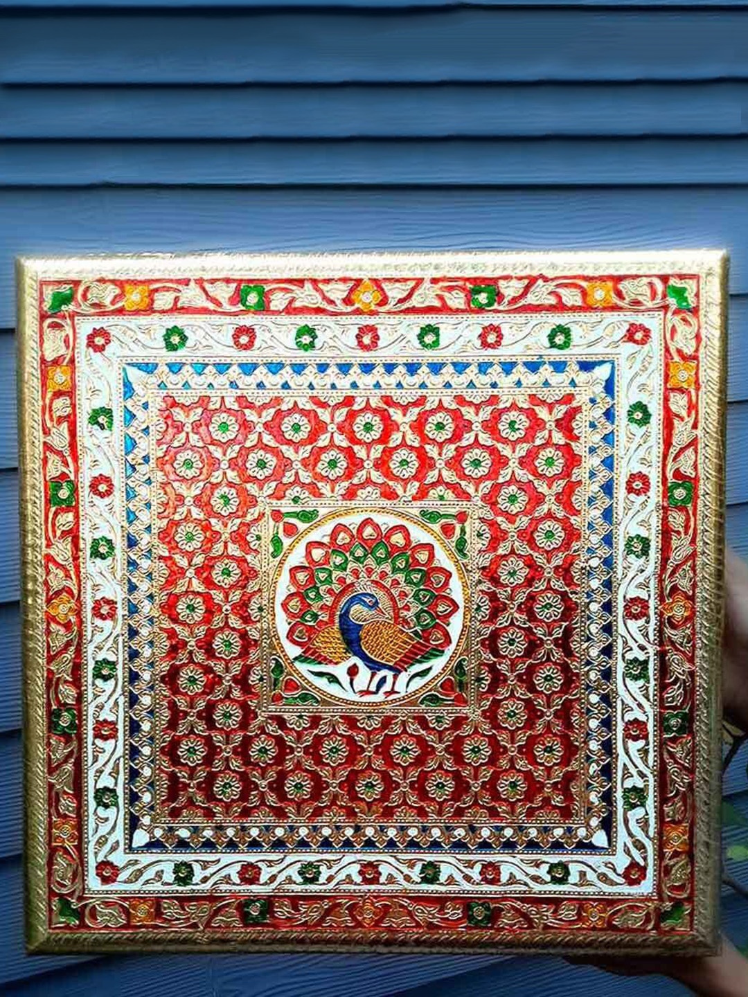 

apka mart Beige & Red Meenakari Pooja Chowkis, Multi