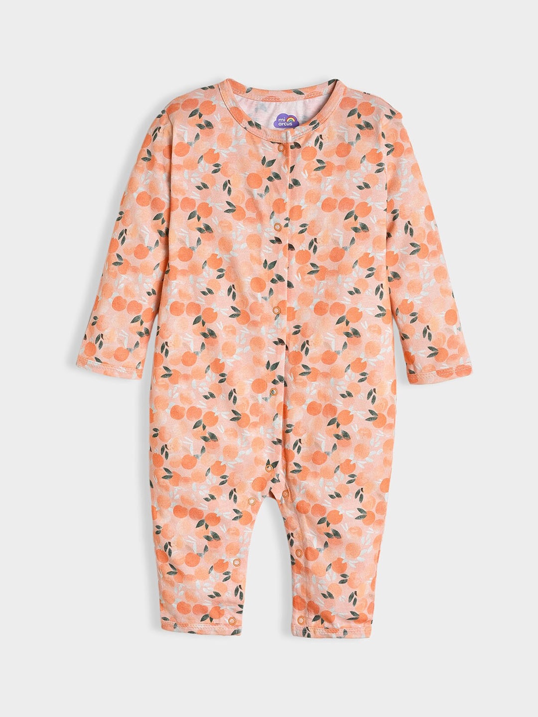 

MiArcus Infants Girls Printed Cotton Romper, Peach