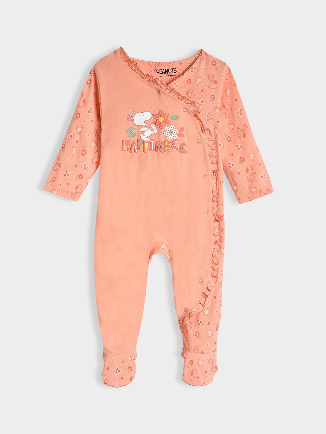 

MiArcus Infant Girls Snoopy Printed Cotton Sleepsuit, Peach