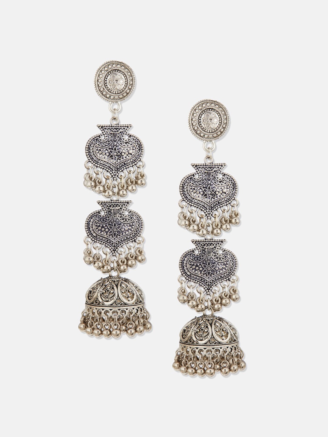 

ATIBELLE German Silver-Plated Beaded Oxidised Classic Jhumkas