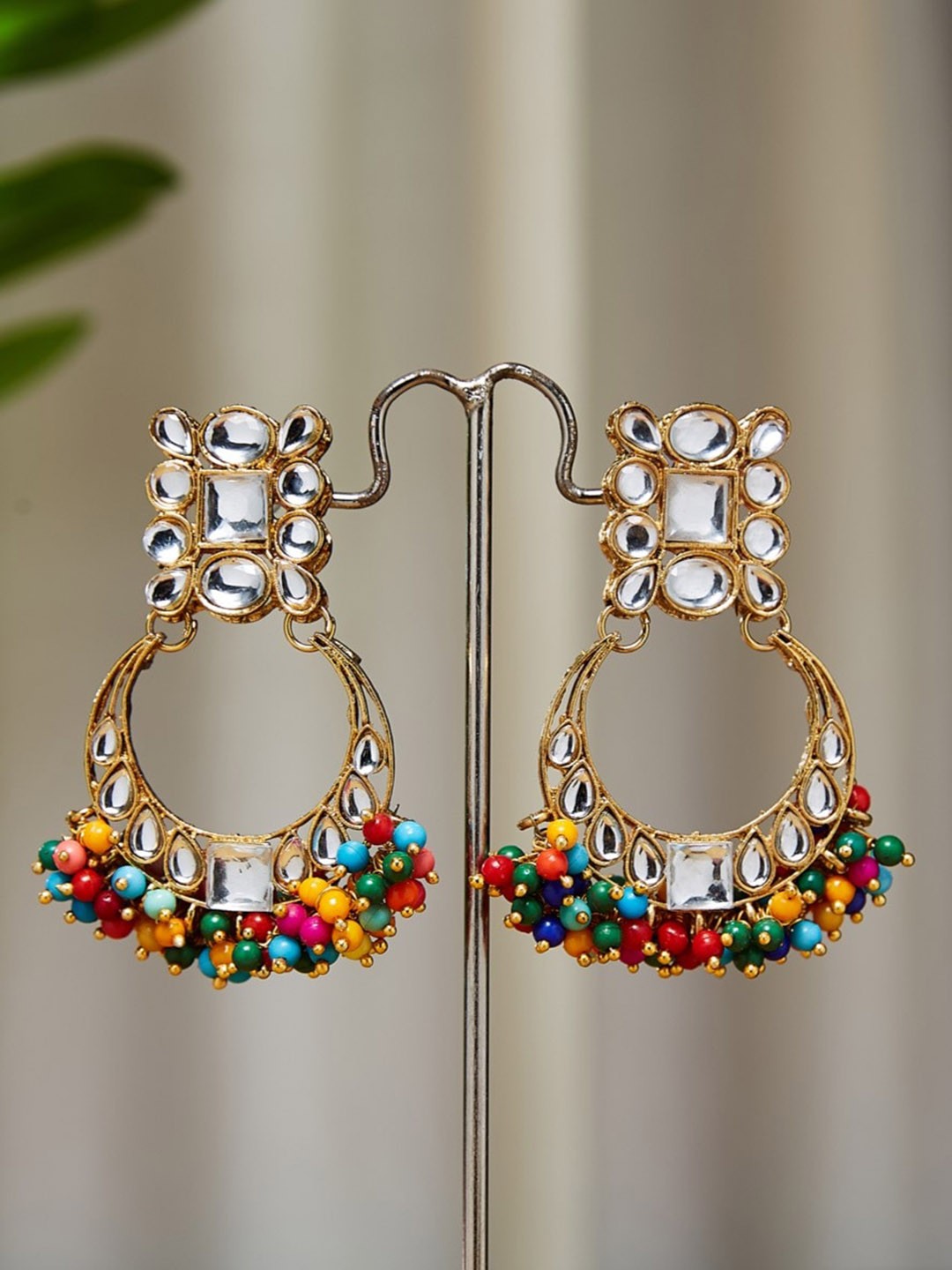 

ATIBELLE Gold-Plated Kundan & Beaded Classic Chandbalis