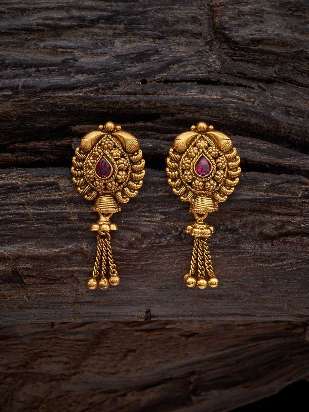 

Kushal's Fashion Jewellery Gold Plated 92.5 Pure Silver Stone Studded Drop Earrings