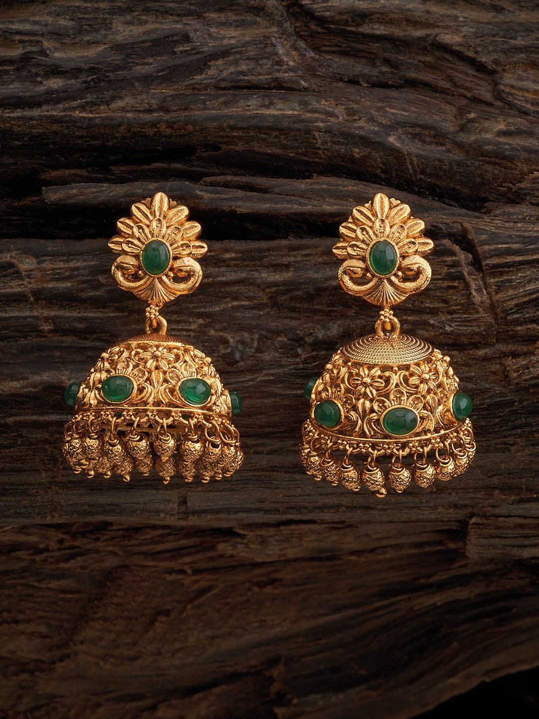 

Kushal's Fashion Jewellery Gold Plated Dome Shaped Antique Jhumkas