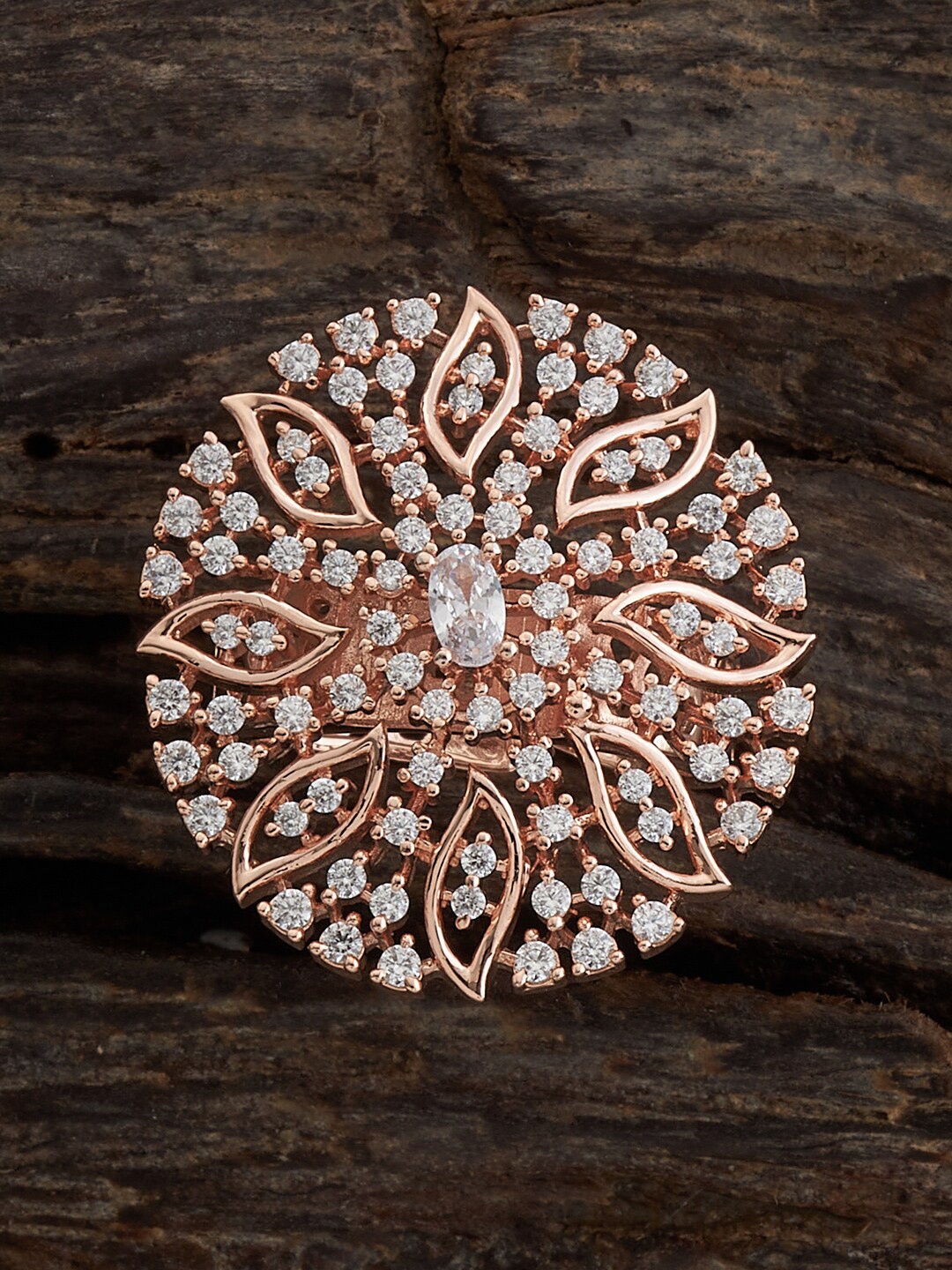 

Kushal's Fashion Jewellery Rose Gold-Plated CZ-Studded Adjustable Finger Ring, White
